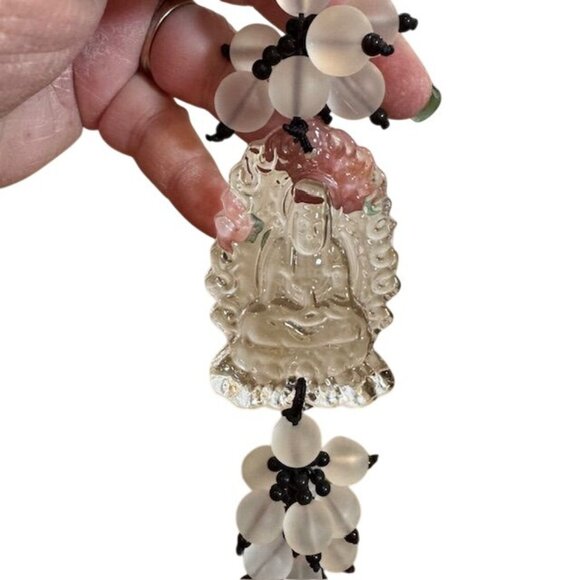 Crystal Buddha Car Hanging Ornament With Frosted Beads & Tassels - Picture 4 of 10